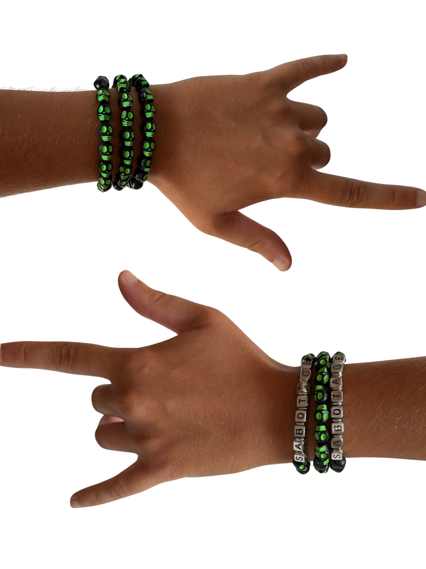 SABOTAGE CRÂNE BRACELET (NEON GREEN AND BLACK)